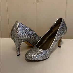 Michael Antonio silver sequin heels